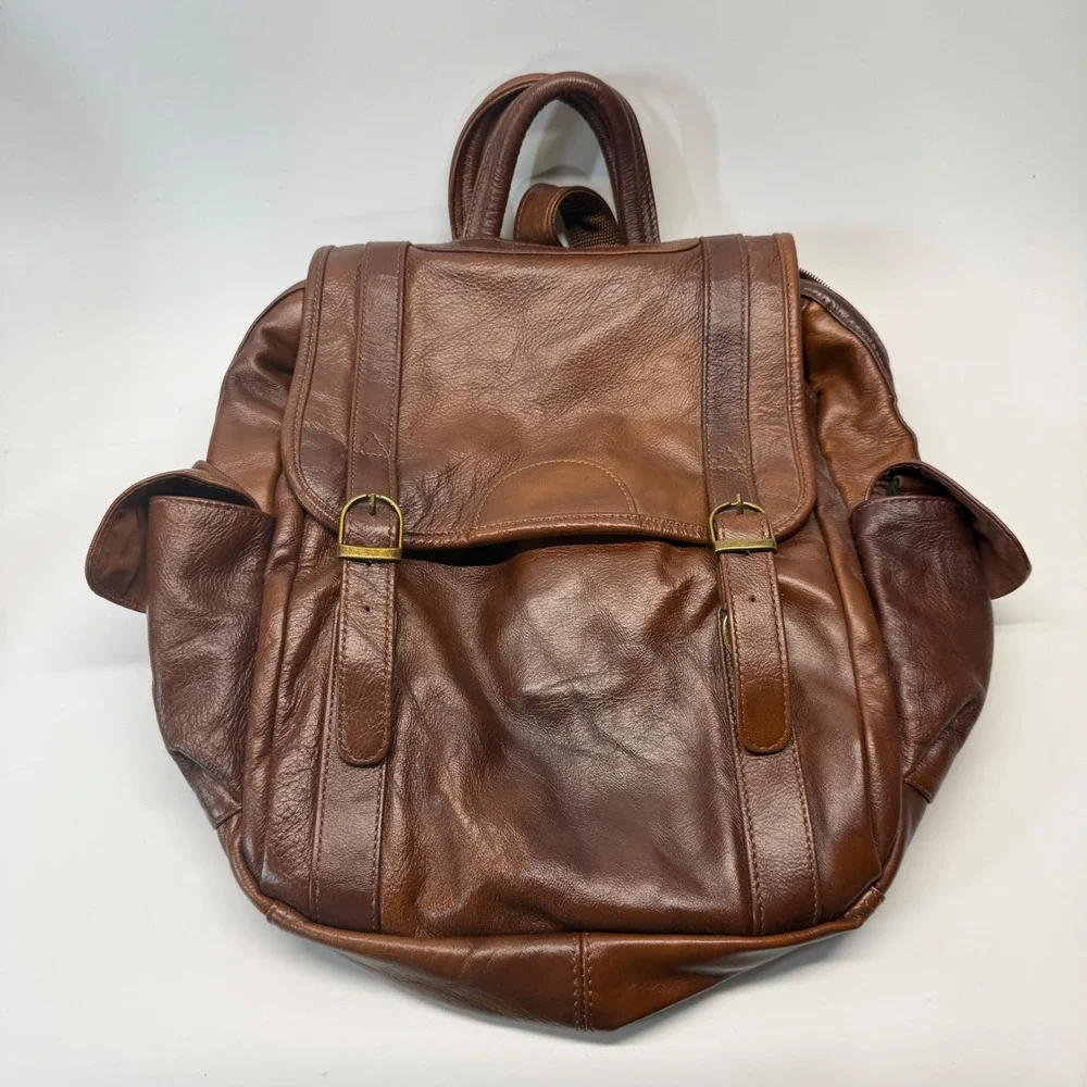 AmeriLeather Three Way Leather Backpack Brown Travel Carry On Crossbody Rucksack